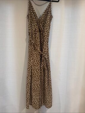 SHEIN Brown and White Printed Wrap Maxi Dress